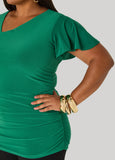 Asymmetric Neck Ruched Tee