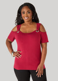 Grommet Cold Shoulder Top