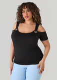 Grommet Cold Shoulder Top
