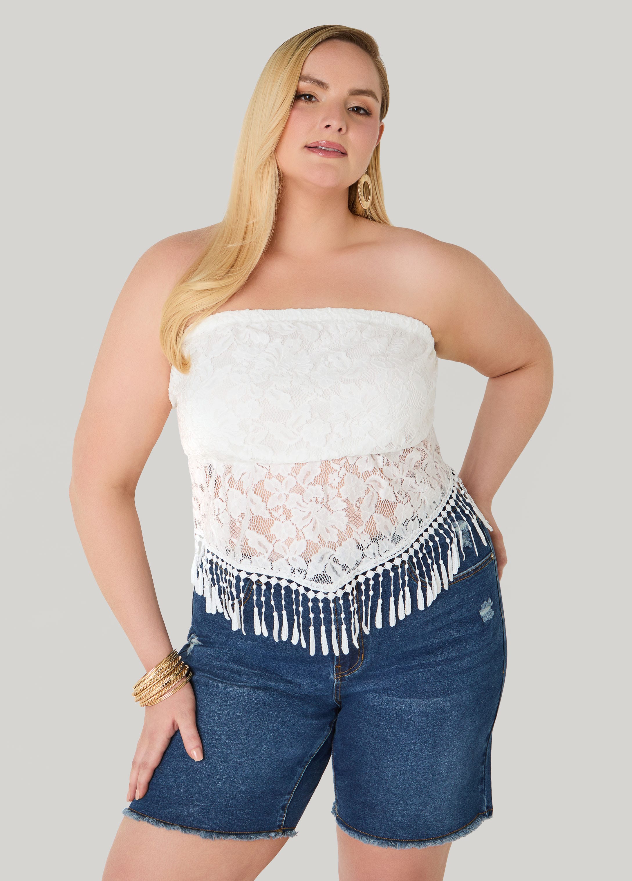 tope tubetop ビスチェ Fringed Floral Lace Tube Top – Ashley Stewart