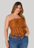 Fringed Floral Lace Tube Top