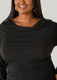 Draped Neck Stretch Knit Top