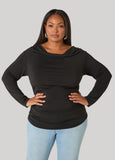 Draped Neck Stretch Knit Top