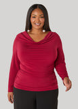 Draped Neck Stretch Knit Top