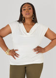 Plus Size Short Sleeve Top Cowl Neck Draped Knit Top Styles