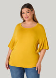 Ruffle Sleeve Stretch Knit Tee