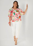 Island Print Bubble Sleeve Top