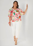 Island Print Bubble Sleeve Top