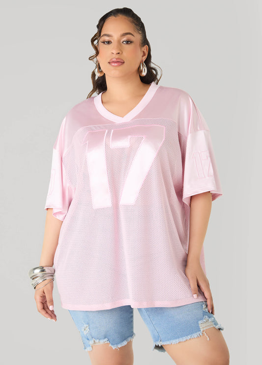 Plus Size Mesh Jersey Trendy Stretch Satin Sheer Jersey Top