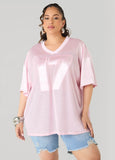 Plus Size Mesh Jersey Trendy Stretch Satin Sheer Jersey Top