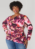 Plus Size Asymmetric Floral Top