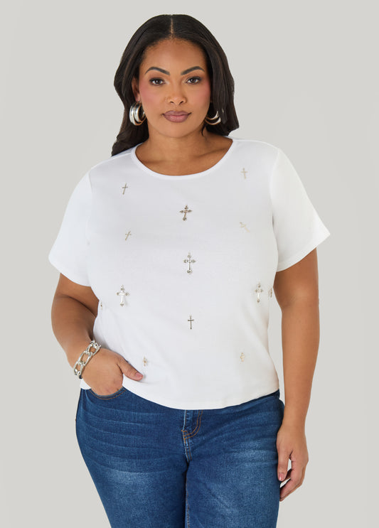 Cross Embellished Jersey Tee