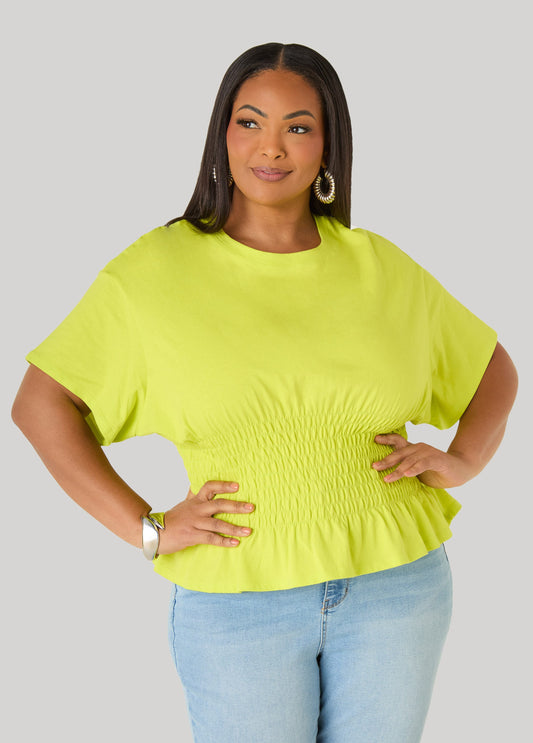 Shirred Waist Cotton Jersey Tee
