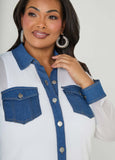 Denim Paneled Mesh Shirt