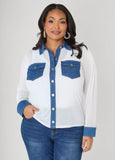 Denim Paneled Mesh Shirt
