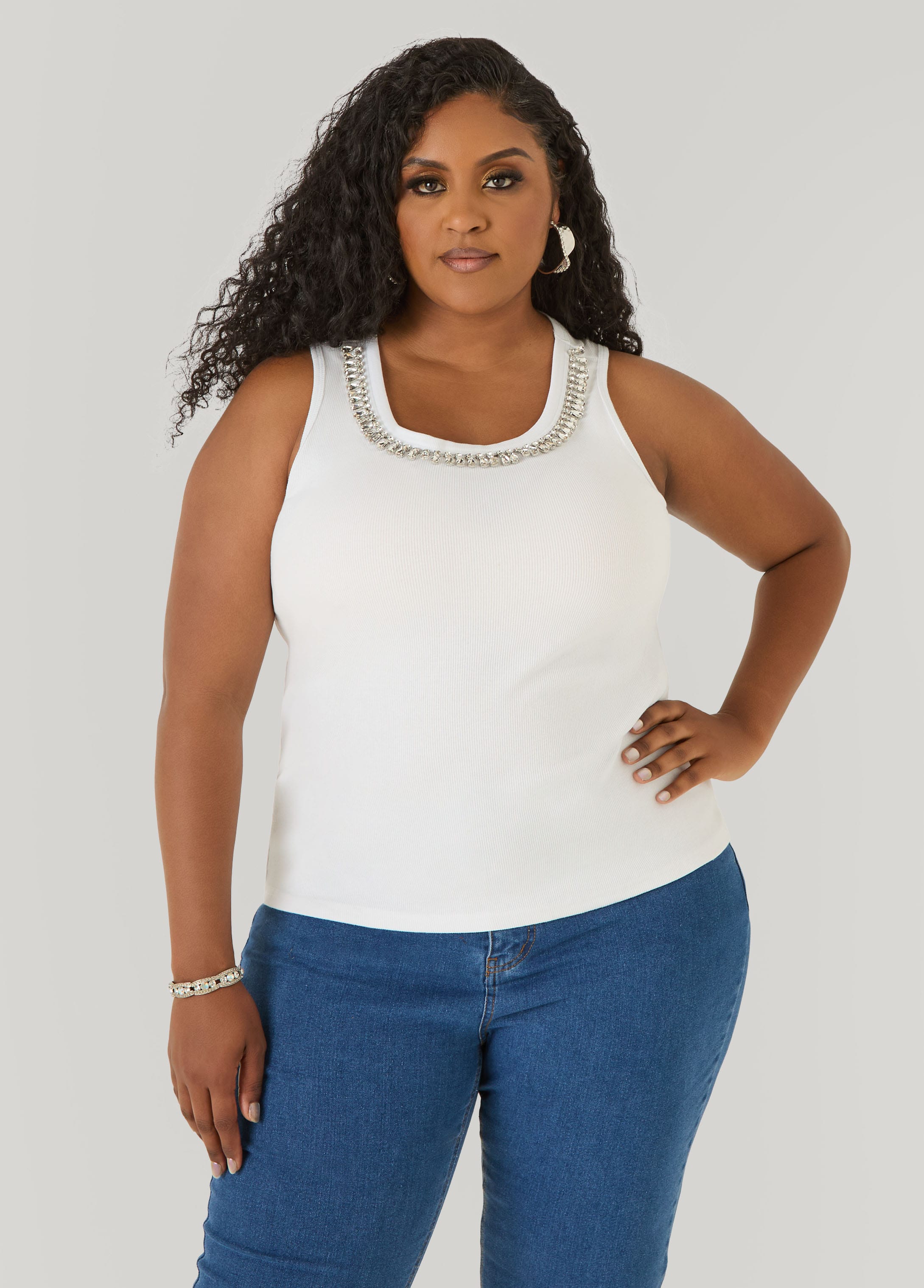 Crystal Ribbed Tank Top – Ashley Stewart