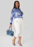Denim Trimmed Printed Mesh Shirt