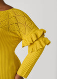 Ruffled Crochet And Ribbed Sweater