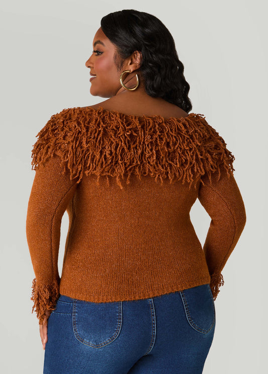Fringed Off The Shoulder Sweater