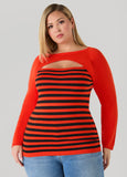 Plus Size Striped Cutout Sweater