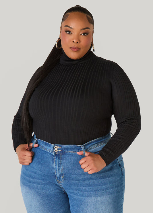 Plus Size Turtleneck Ribbed Sweater