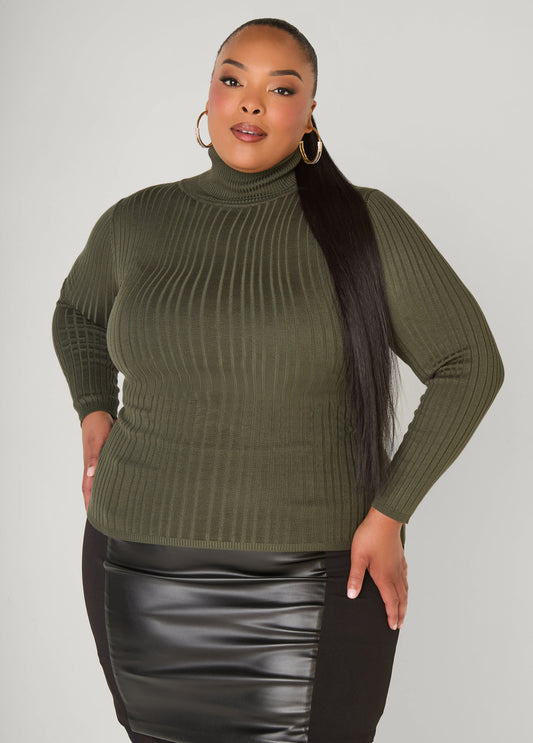Plus Size Turtleneck Ribbed Knit Sweater