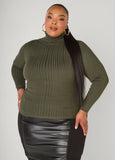 Plus Size Turtleneck Ribbed Knit Sweater