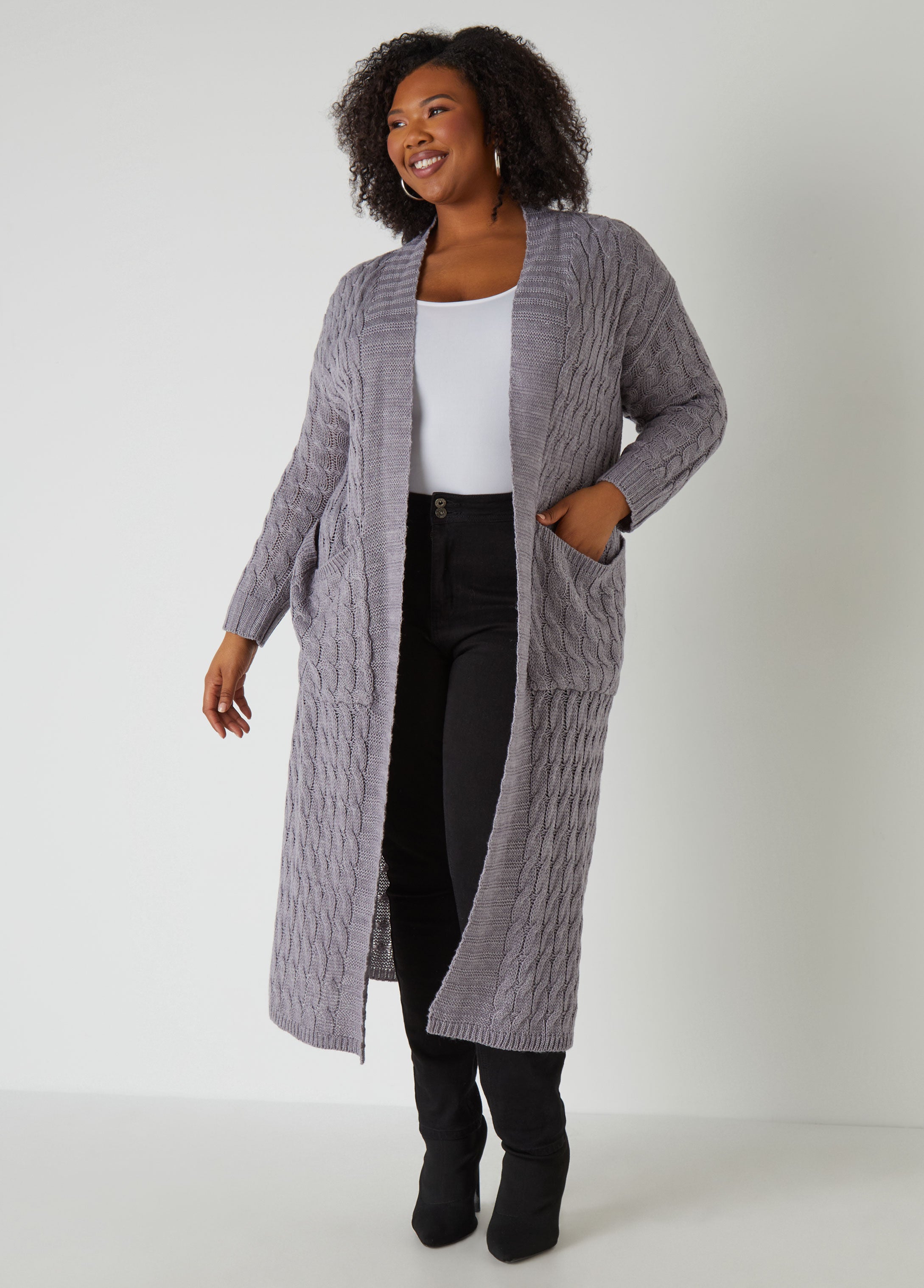 Cardigan Pattern Cable Knit Duster Cardigan Plus Size Cable Knit