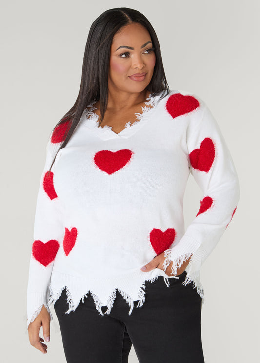 Distressed Hearts Sweater