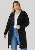 Plus Size Faux Pearl Chenille Cardigan