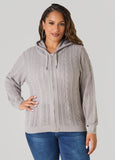 Plus Size Zip Front Cable Knit Hoodie