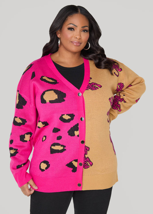 Plus Size Leopard Two Tone Cardigan