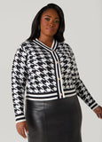 Plus Size Houndstooth Jacquard Cardigan