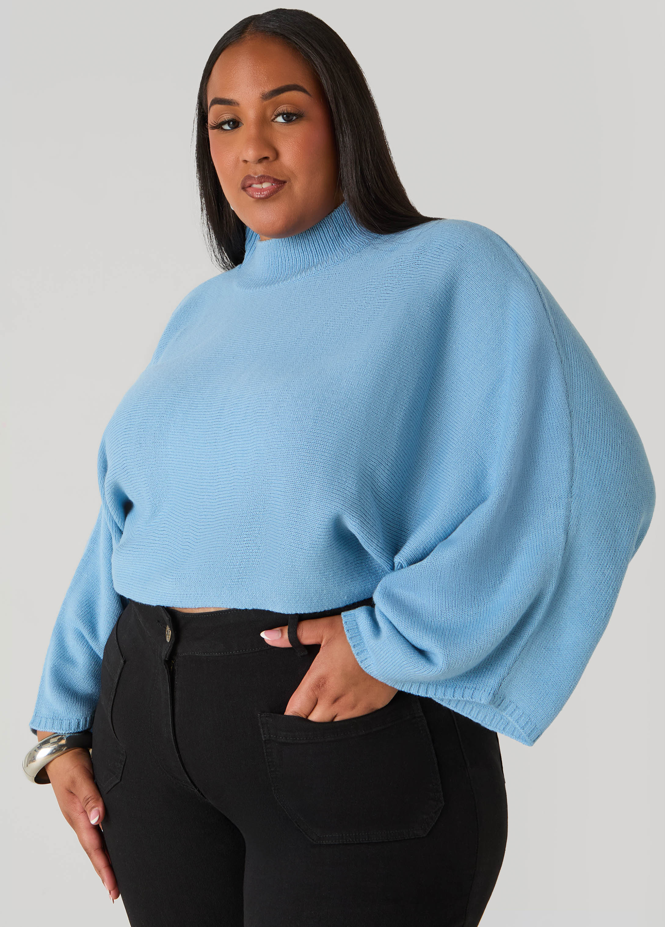 Plus Size Cropped Mock Neck Sweater