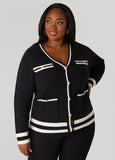 Plus Size Striped Trimmed Ribbed Cardigan