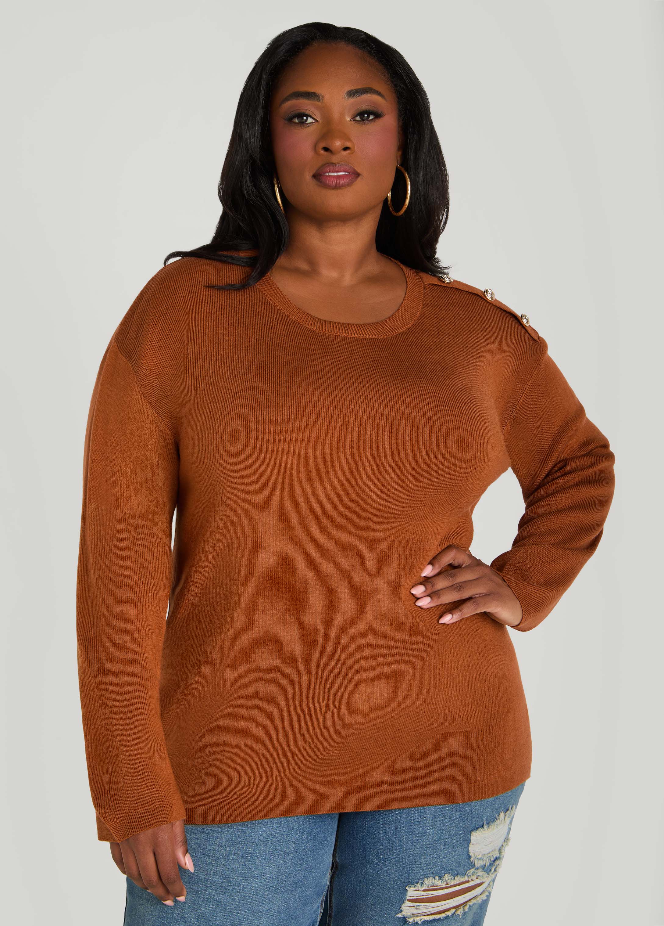 Plus Size Button Embellished Sweater