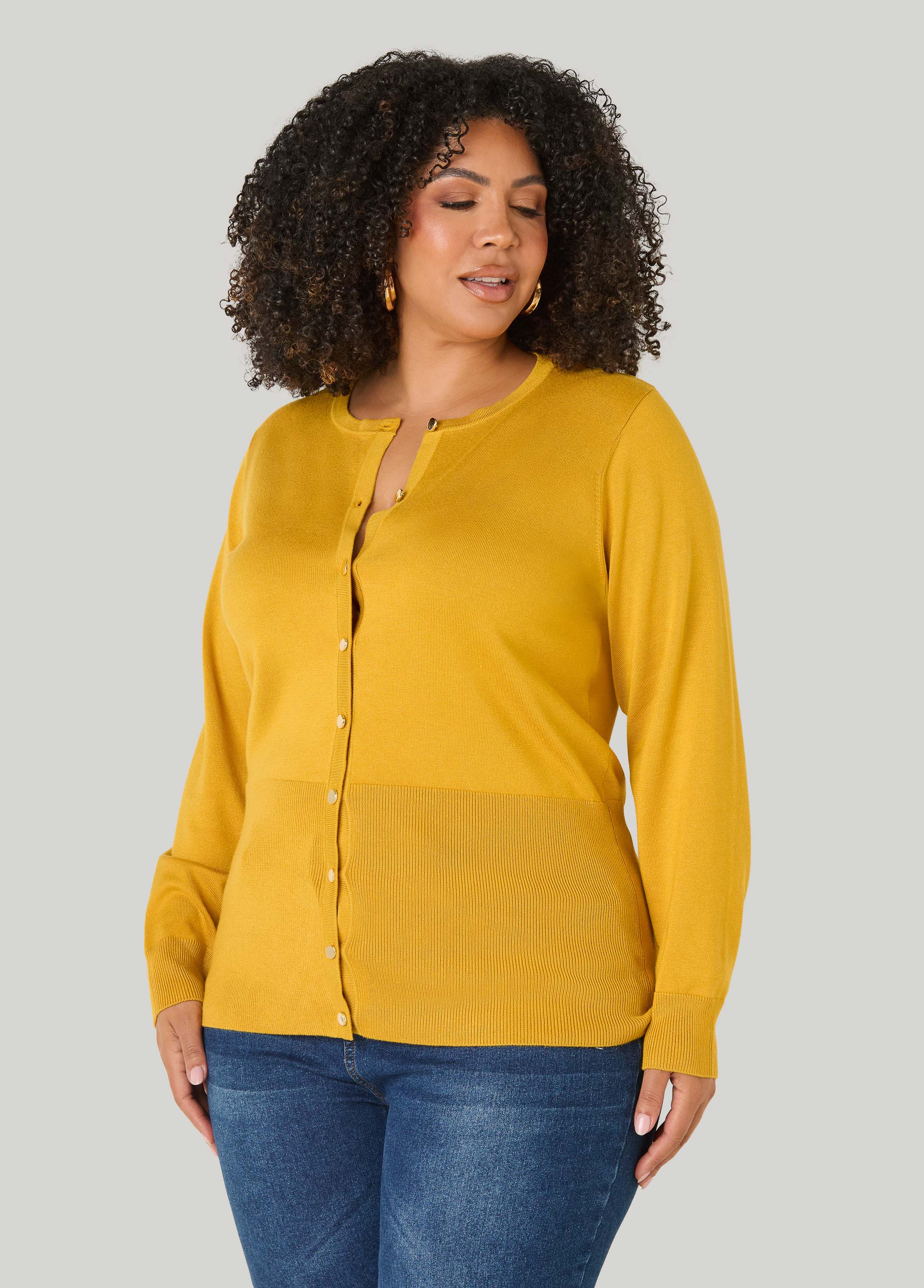 Ashley Williams カーディガン　イエローM. セール Button Front Cardigan – Ashley Stewart