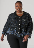 Plus Size Frayed Boucle Knit Cardigan