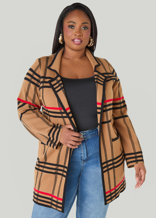 Plaid Intarsia Cardigan