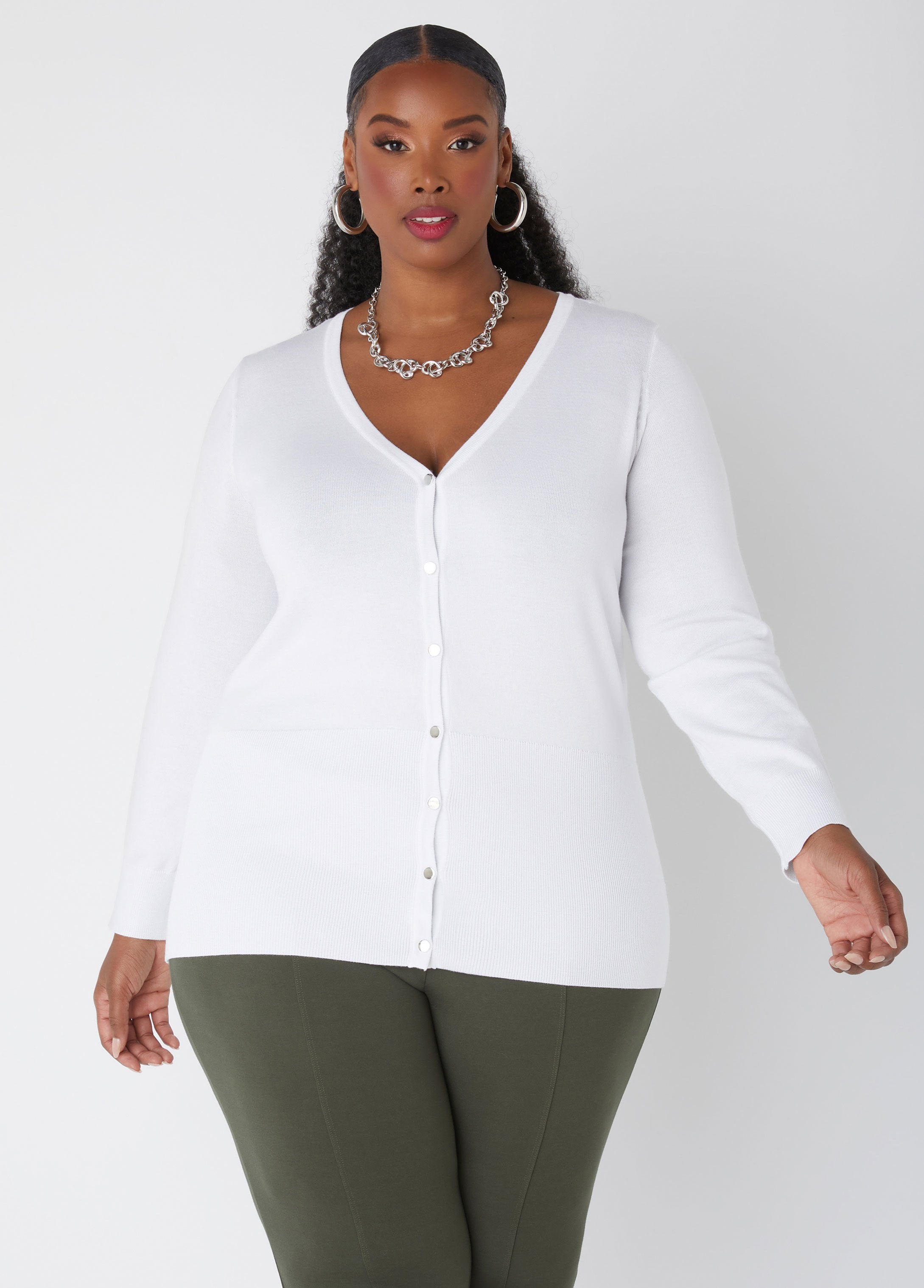 Plus Size Classic Knit Cardigan Plus Size V Neck Sweater