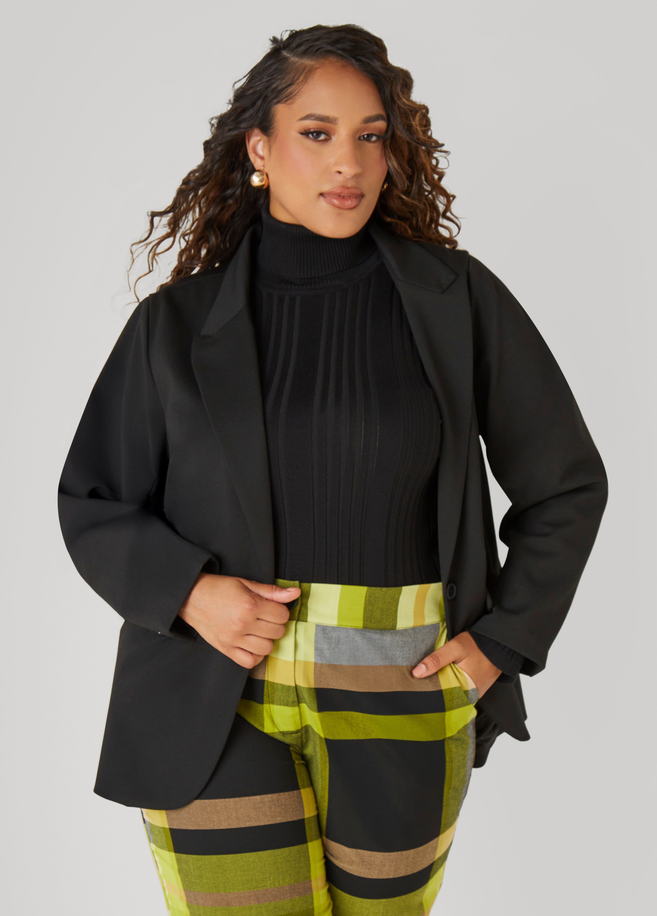 Classic Plus Size Fitted Ribbed Knit Turtleneck Sweater