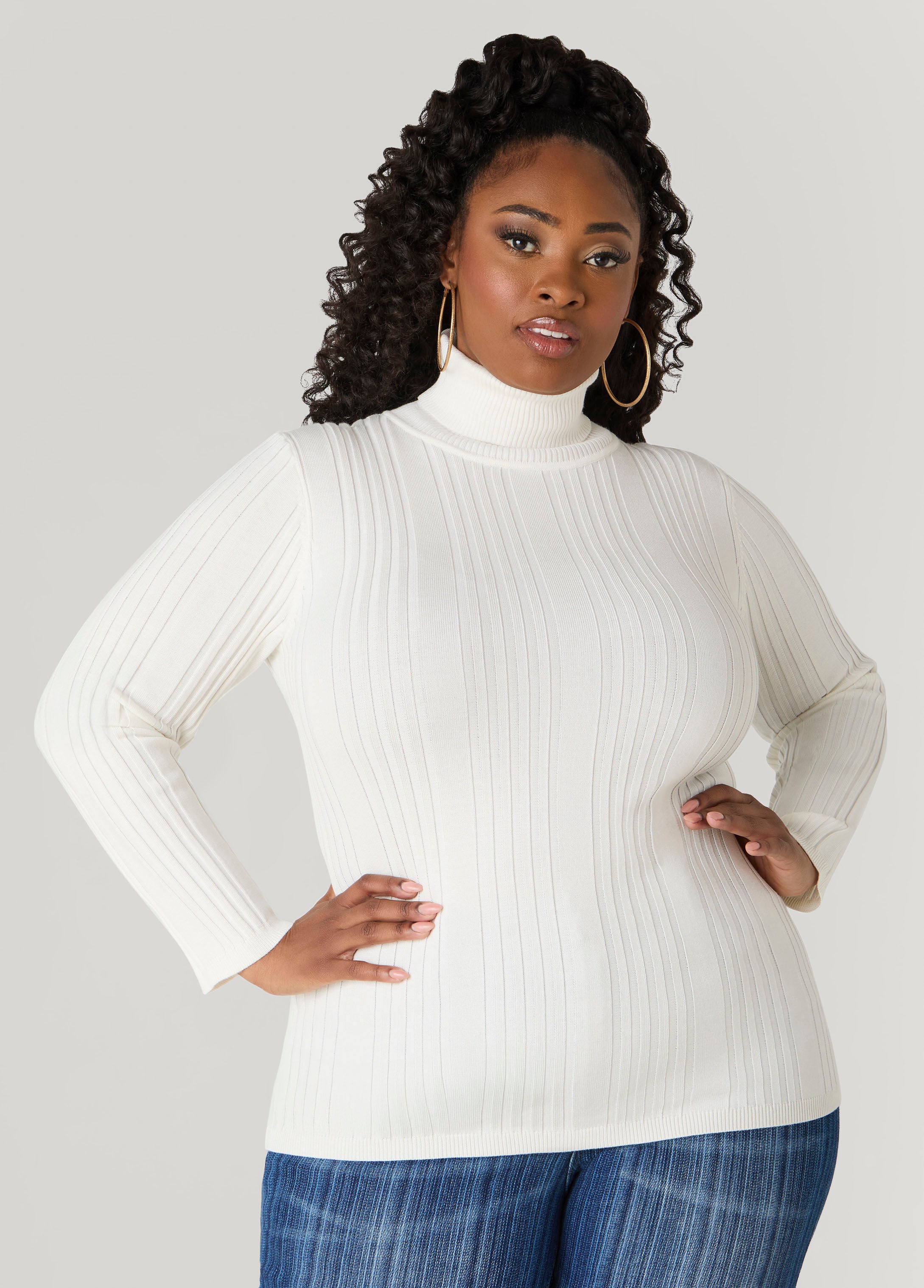 Classic Plus Size Fitted Ribbed Knit Turtleneck Sweater