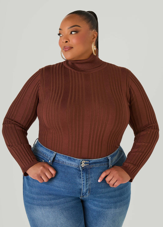 Turtleneck Ribbed Knit Sweater