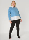 Striped Poplin Paneled Sweater