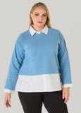 Striped Poplin Paneled Sweater