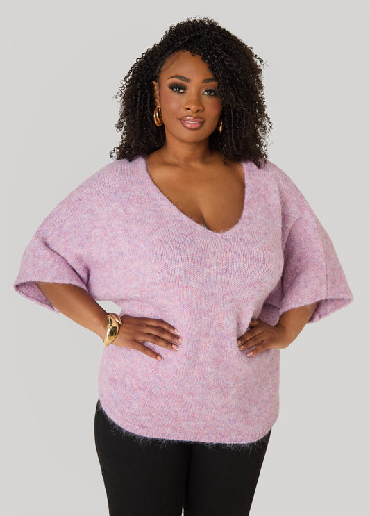 Brushed Marled V Neck Sweater