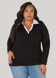 Poplin Paneled V Neck Sweater