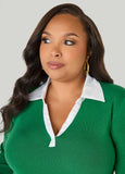 Poplin Paneled V Neck Sweater