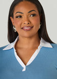 Poplin Paneled V Neck Sweater