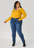 Poplin Paneled V Neck Sweater
